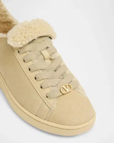 Valentino Garavani VLogo Shearling-Lined Suede Low-Top Sneakers | Thumbnail 3