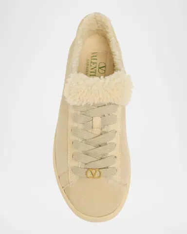 Valentino Garavani VLogo Shearling-Lined Suede Low-Top Sneakers | Thumbnail 4