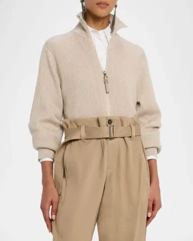 Brunello Cucinelli Sparkly Cashmere Rib Long-Sleeve Zip Cardigan | Thumbnail 4 Brunello Cucinelli Sparkly Cashmere Rib Long-Sleeve Zip Cardigan | Thumbnail 4