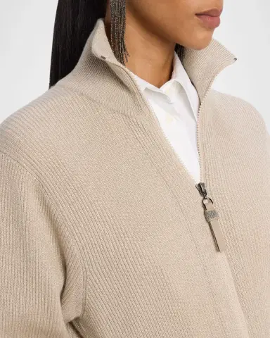 Brunello Cucinelli Sparkly Cashmere Rib Long-Sleeve Zip Cardigan | Thumbnail 5 Brunello Cucinelli Sparkly Cashmere Rib Long-Sleeve Zip Cardigan | Thumbnail 5
