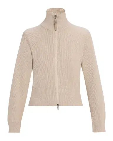 Brunello Cucinelli Sparkly Cashmere Rib Long-Sleeve Zip Cardigan | Thumbnail 1 Brunello Cucinelli Sparkly Cashmere Rib Long-Sleeve Zip Cardigan | Thumbnail 1