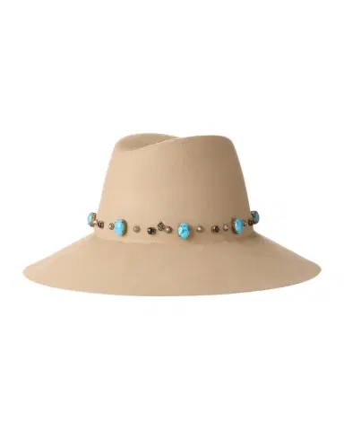 Maison Michel Kate Turquoise & Stone Studded Wool Felt Hat | Thumbnail 1 Maison Michel Kate Turquoise & Stone Studded Wool Felt Hat | Thumbnail 1
