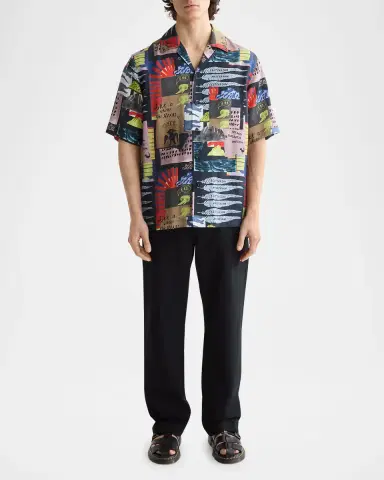 Scotch & Soda Men's Relaxed-Fit Tencel Graphic Short-Sleeve Shirt | Thumbnail 2 Scotch & Soda Men's Relaxed-Fit Tencel Graphic Short-Sleeve Shirt | Thumbnail 2