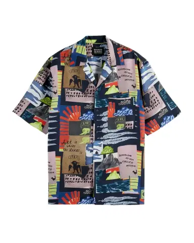 Scotch & Soda Men's Relaxed-Fit Tencel Graphic Short-Sleeve Shirt | Thumbnail 1 Scotch & Soda Men's Relaxed-Fit Tencel Graphic Short-Sleeve Shirt | Thumbnail 1