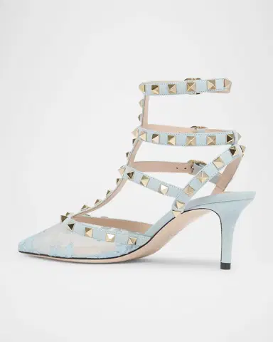 Valentino Garavani 65mm Rockstud Lace Ankle-Strap Pumps | Thumbnail 2 Valentino Garavani 65mm Rockstud Lace Ankle-Strap Pumps | Thumbnail 2