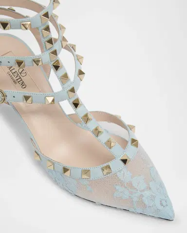 Valentino Garavani 65mm Rockstud Lace Ankle-Strap Pumps | Thumbnail 3 Valentino Garavani 65mm Rockstud Lace Ankle-Strap Pumps | Thumbnail 3
