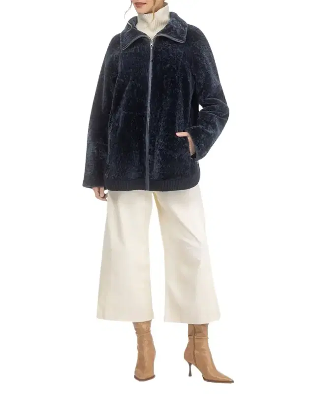 Textured Shearling Lamb Zip Jacket