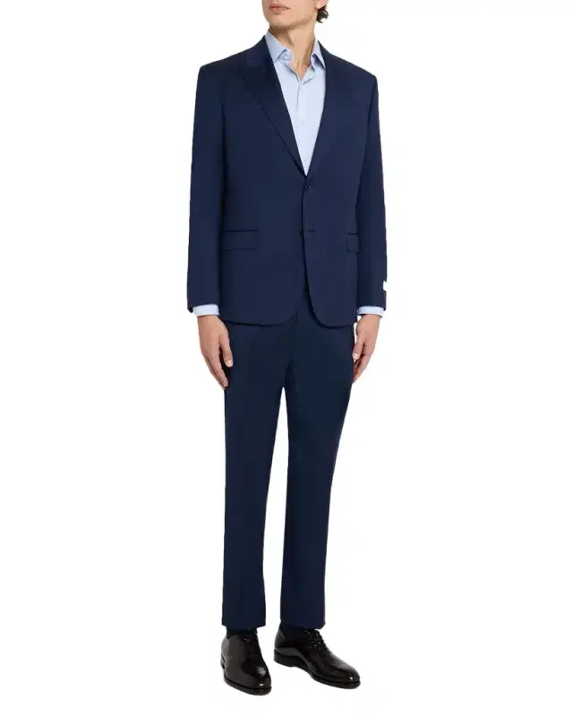Men 's 130s Wool Micro-Herringbone Peak Lapel G Line Suit