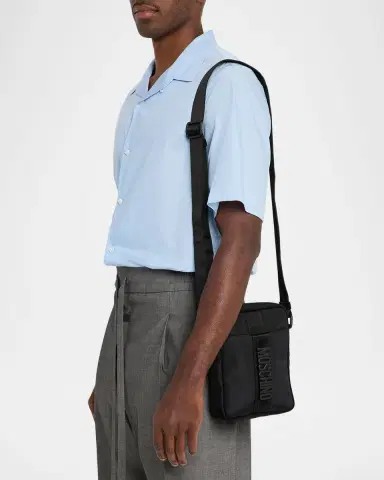 MOSCHINO Men's Carry Me Nylon Suede-Trim Crossbody Bag | Thumbnail 2 MOSCHINO Men's Carry Me Nylon Suede-Trim Crossbody Bag | Thumbnail 2