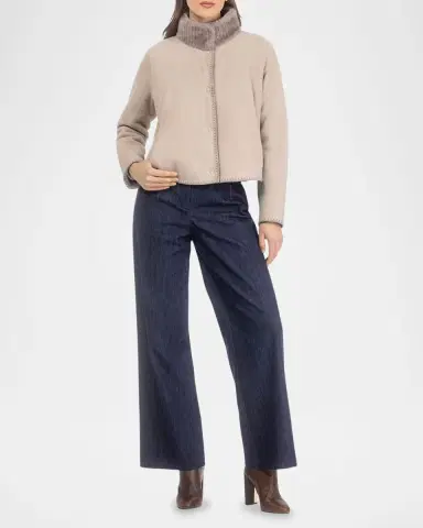 Gorski Reversible Merino Grooved Shearling Lamb Jacket With Embroidered Trim | Thumbnail 5