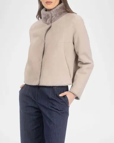 Gorski Reversible Merino Grooved Shearling Lamb Jacket With Embroidered Trim | Thumbnail 7