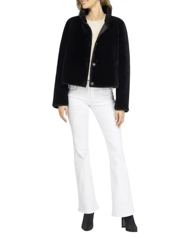Reversible Merino Grooved Shearling Lamb Jacket With Embroidered Trim