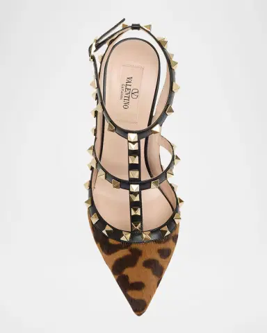 Valentino Garavani 100mm Rockstud Leopard Calf Hair Ankle-Strap Pumps | Thumbnail 4 Valentino Garavani 100mm Rockstud Leopard Calf Hair Ankle-Strap Pumps | Thumbnail 4
