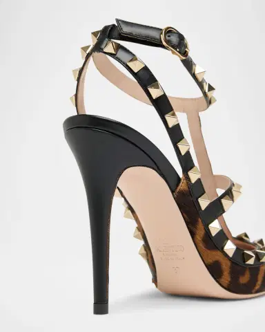 Valentino Garavani 100mm Rockstud Leopard Calf Hair Ankle-Strap Pumps | Thumbnail 5 Valentino Garavani 100mm Rockstud Leopard Calf Hair Ankle-Strap Pumps | Thumbnail 5