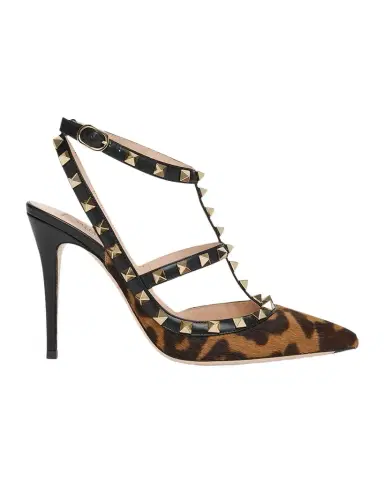 Valentino Garavani 100mm Rockstud Leopard Calf Hair Ankle-Strap Pumps | Thumbnail 1 Valentino Garavani 100mm Rockstud Leopard Calf Hair Ankle-Strap Pumps | Thumbnail 1