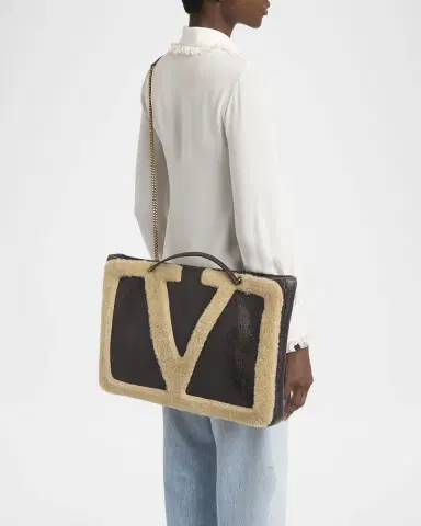 Valentino Garavani Viva Superstar Large Shearling VLogo Tote Bag | Thumbnail 2