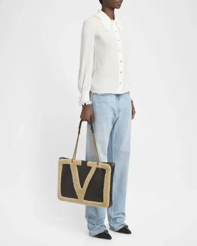 Valentino Garavani Viva Superstar Large Shearling VLogo Tote Bag | Thumbnail 5