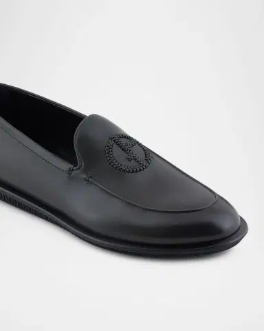 Giorgio Armani Men's Leather Monogram Slipper Loafers | Thumbnail 5