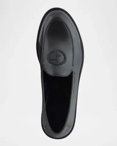 Giorgio Armani Men's Leather Monogram Slipper Loafers | Thumbnail 6