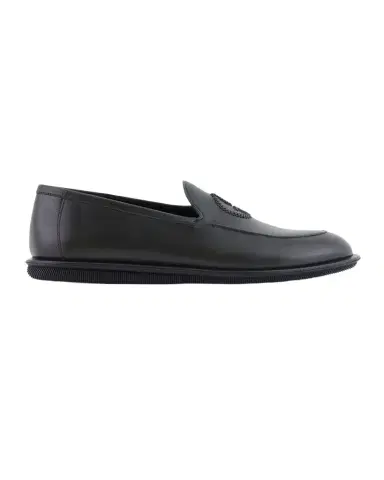 Giorgio Armani Men's Leather Monogram Slipper Loafers | Thumbnail 1