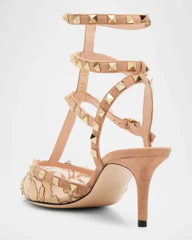 Valentino Garavani 65mm Rockstud Lace Ankle-Strap Pumps | Thumbnail 3 Valentino Garavani 65mm Rockstud Lace Ankle-Strap Pumps | Thumbnail 3