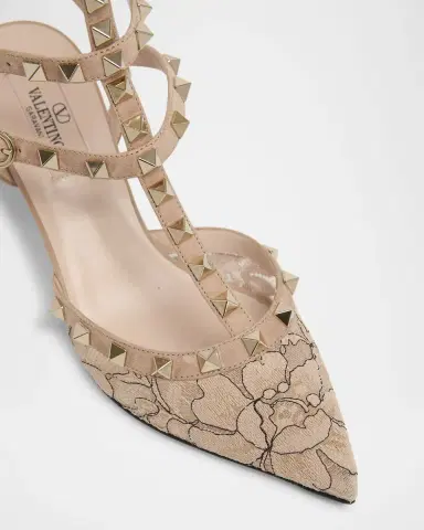 Valentino Garavani 65mm Rockstud Lace Ankle-Strap Pumps | Thumbnail 7 Valentino Garavani 65mm Rockstud Lace Ankle-Strap Pumps | Thumbnail 7