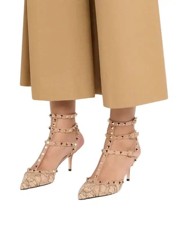 65mm Rockstud Lace Ankle-Strap Pumps