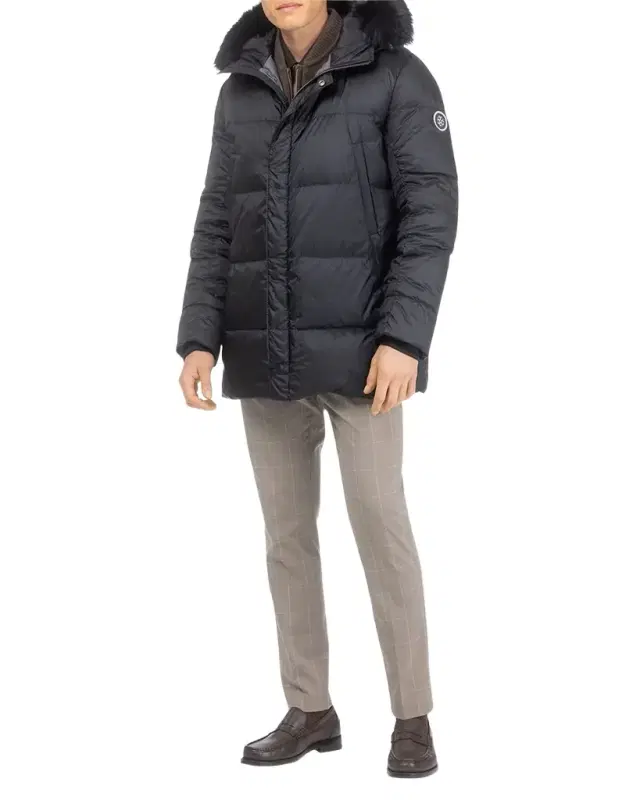 Gorski Men 's Apres-Ski Jacket With Detachable Toscana Lamb Shearling Hood Trim