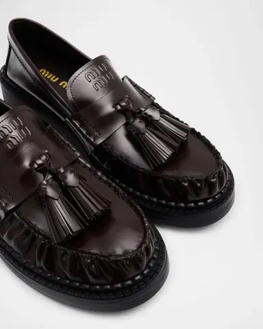 Miu Miu Spazzolato Leather Tassel Loafers | Thumbnail 6