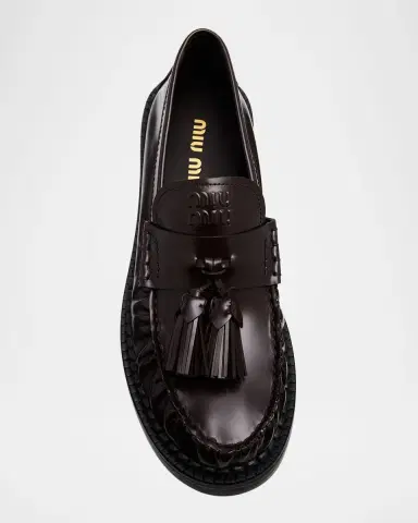 Miu Miu Spazzolato Leather Tassel Loafers | Thumbnail 7