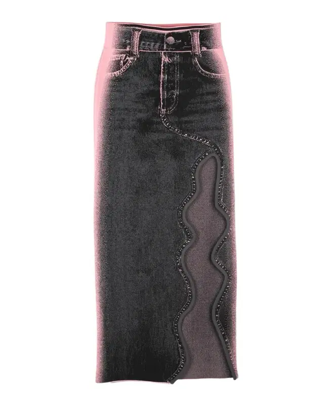 Lily Wavy Denim Maxi Skirt