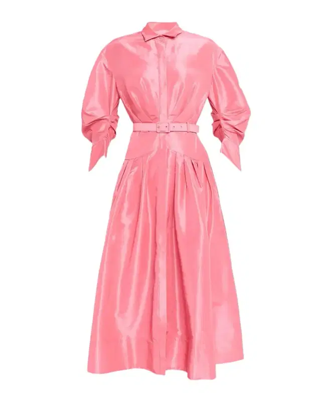 REBECCA VALLANCE Maple Pleated Taffeta Midi Shirtdress