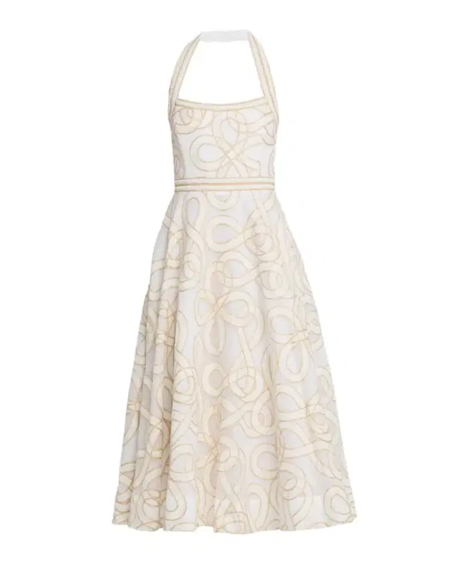 REBECCA VALLANCE Irena Sleeveless A-Line Halter Midi Dress