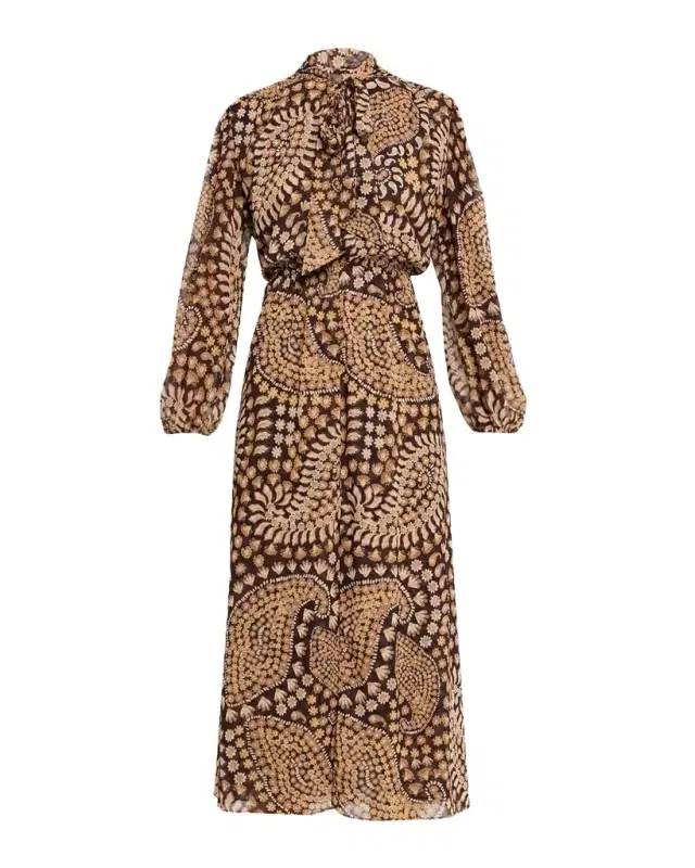 Daisy Paisley Wilma Tie-Neck Midi Dress
