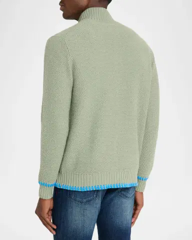 Kiton Men's Cashmere Contrast-Weave Full-Zip Sweater | Thumbnail 3 Kiton Men's Cashmere Contrast-Weave Full-Zip Sweater | Thumbnail 3