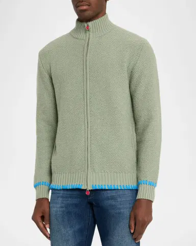 Kiton Men's Cashmere Contrast-Weave Full-Zip Sweater | Thumbnail 4 Kiton Men's Cashmere Contrast-Weave Full-Zip Sweater | Thumbnail 4