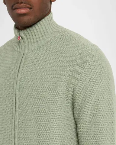 Kiton Men's Cashmere Contrast-Weave Full-Zip Sweater | Thumbnail 5 Kiton Men's Cashmere Contrast-Weave Full-Zip Sweater | Thumbnail 5