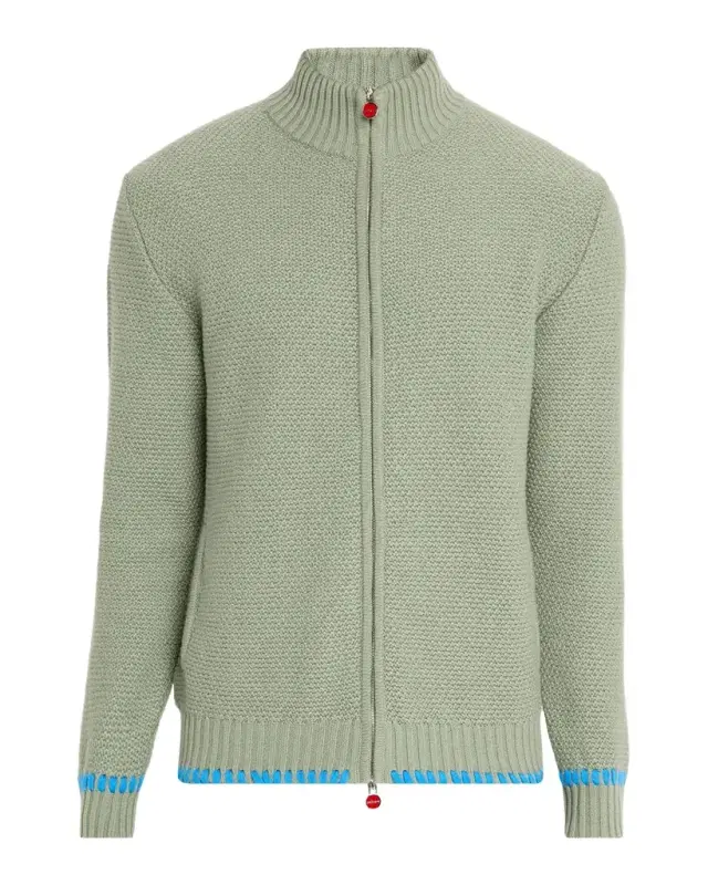 Men 's Cashmere Contrast-Weave Full-Zip Sweater