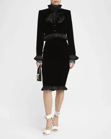 Valentino Garavani Ruffle Hem Velvet Pencil Skirt | Thumbnail 2 Valentino Garavani Ruffle Hem Velvet Pencil Skirt | Thumbnail 2