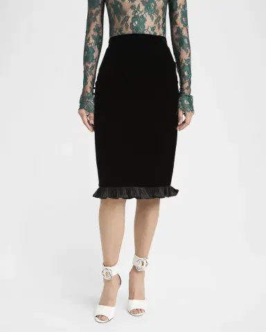 Valentino Garavani Ruffle Hem Velvet Pencil Skirt | Thumbnail 4 Valentino Garavani Ruffle Hem Velvet Pencil Skirt | Thumbnail 4
