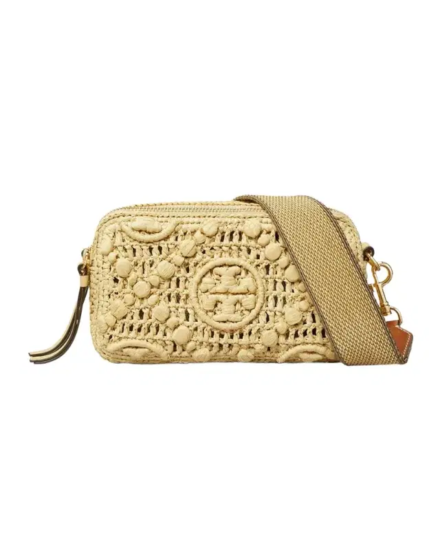 Tory Burch Miller T Monogram Raffia Mini Crossbody Bag