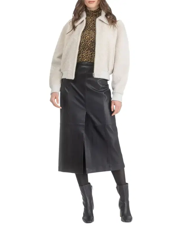 Reversible Textured Lamb Shearling Zip Jacket