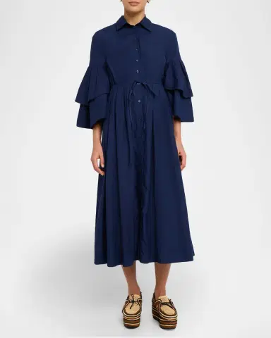 Rosie Assoulin Fiesta Ruffle-Sleeve Midi Shirtdress | Thumbnail 2 Rosie Assoulin Fiesta Ruffle-Sleeve Midi Shirtdress | Thumbnail 2
