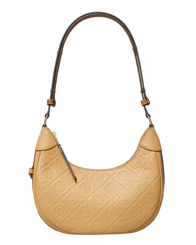Tory Burch T Monogram Soft Pebbled Crescent Bag