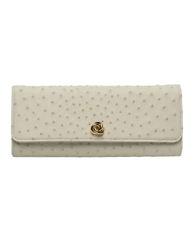 MICHELLE WILHITE Robbie Ostrich Leather Flap Clutch Bag