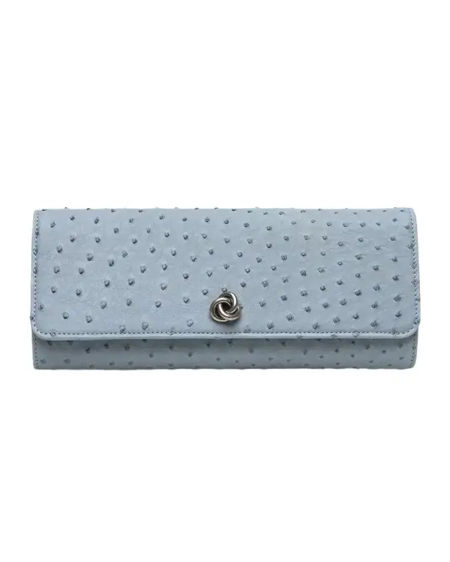 MICHELLE WILHITE Robbie Ostrich Leather Flap Clutch Bag