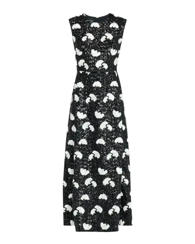 Embroidered Sequin Sleeveless Ankle Dress