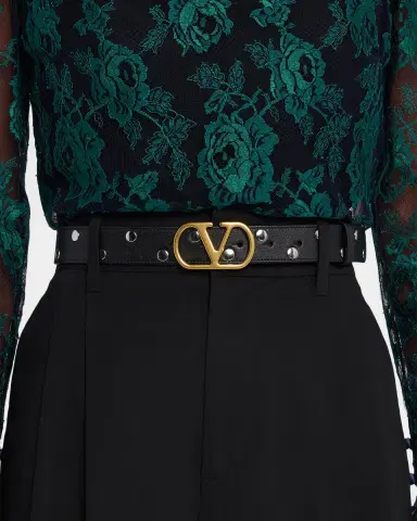 Valentino Garavani VLogo Signature Calfskin Leather Belt, 30mm | Thumbnail 2