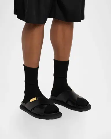MOSCHINO Men's Crisscross Leather Slide Sandals | Thumbnail 2 MOSCHINO Men's Crisscross Leather Slide Sandals | Thumbnail 2