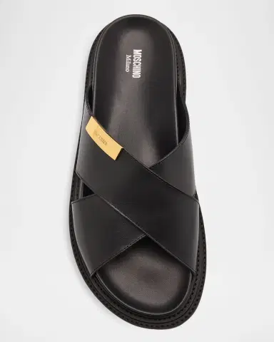 MOSCHINO Men's Crisscross Leather Slide Sandals | Thumbnail 6 MOSCHINO Men's Crisscross Leather Slide Sandals | Thumbnail 6